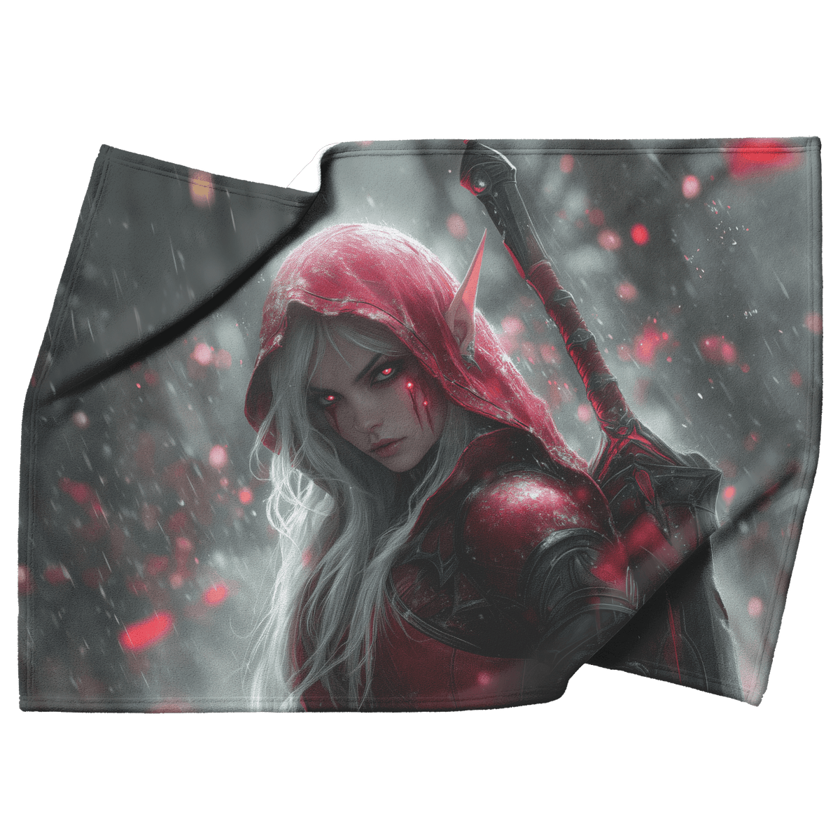 Blood Elf Rogue Fleece Sherpa Blanket Glowing Silver Daggers Shimmering Mist Cosmic Reflections Stealthy Bold WoW Design - Awakening Righteousness
