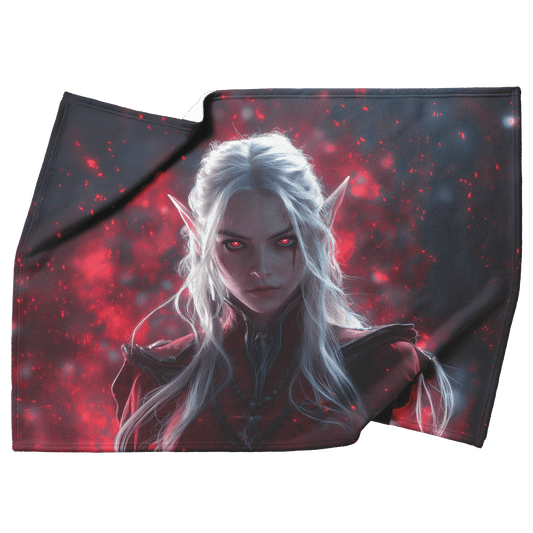 Blood Elf Rogue Fleece Sherpa Blanket Glowing Silver Daggers Shimmering Mist Cosmic Reflections Stealthy Bold WoW Design - Awakening Righteousness