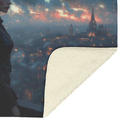 Blood Elf Rogue Fleece Sherpa Blanket Rooftop Stars Light Trails Mysterious Elegant WoW Design - Awakening Righteousness