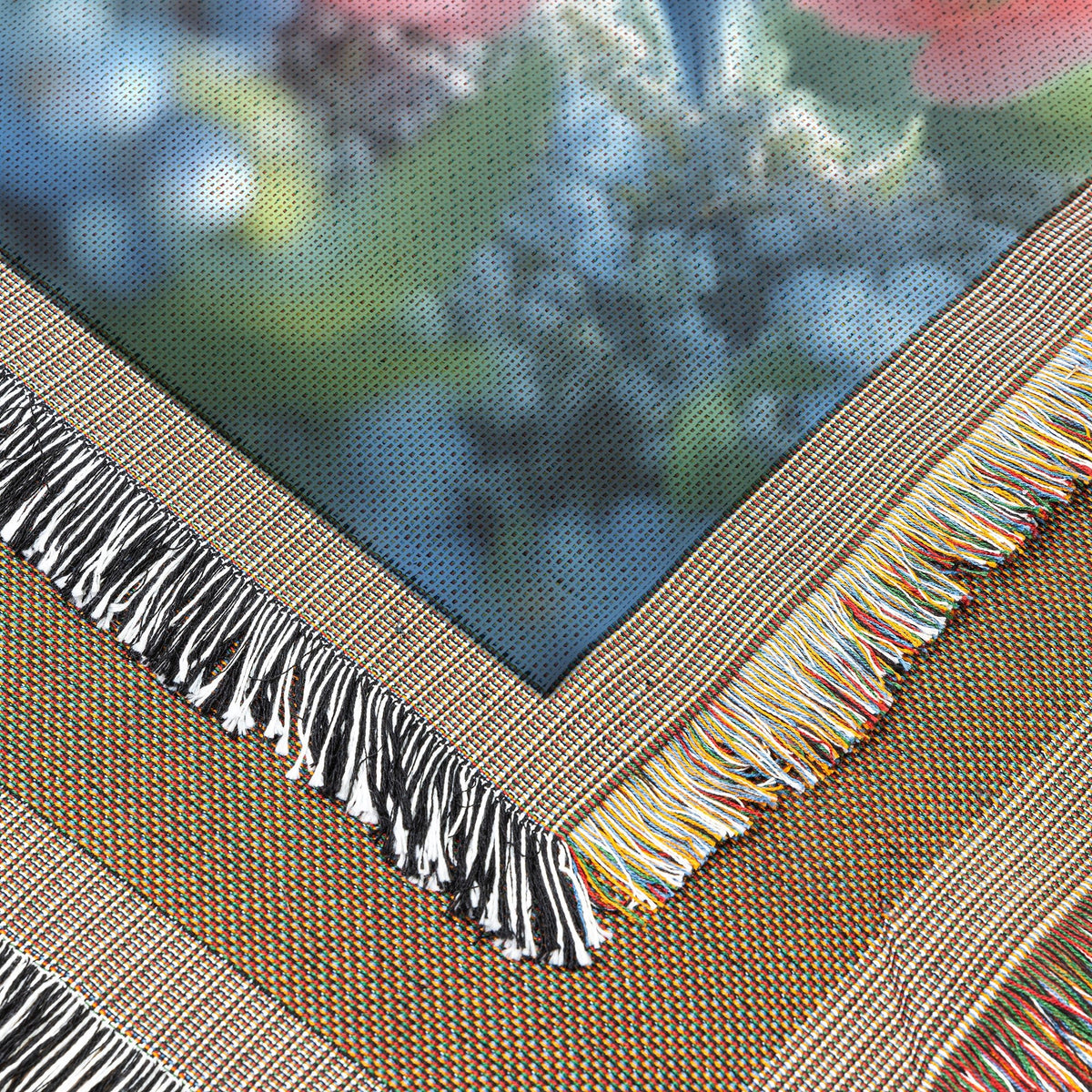 Blue Birds in Blooming Garden Woven Throw Blanket for Nature and Bird Lovers - Awakening Righteousness