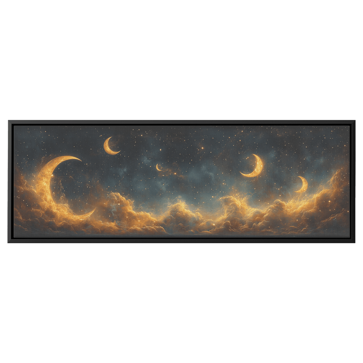 Boho Celestial Crescent Moons Starry Swirls Pastel Earth Tones Ultra High Definition Modern Panoramic Framed Canvas Wall Art - Awakening Righteousness