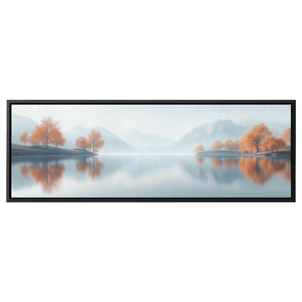 Calm Lake Scene Soft Beige Hills Muted Reflections Ultra High Definition Minimalist Elegance Panoramic Framed Canvas Wall Art - Awakening Righteousness
