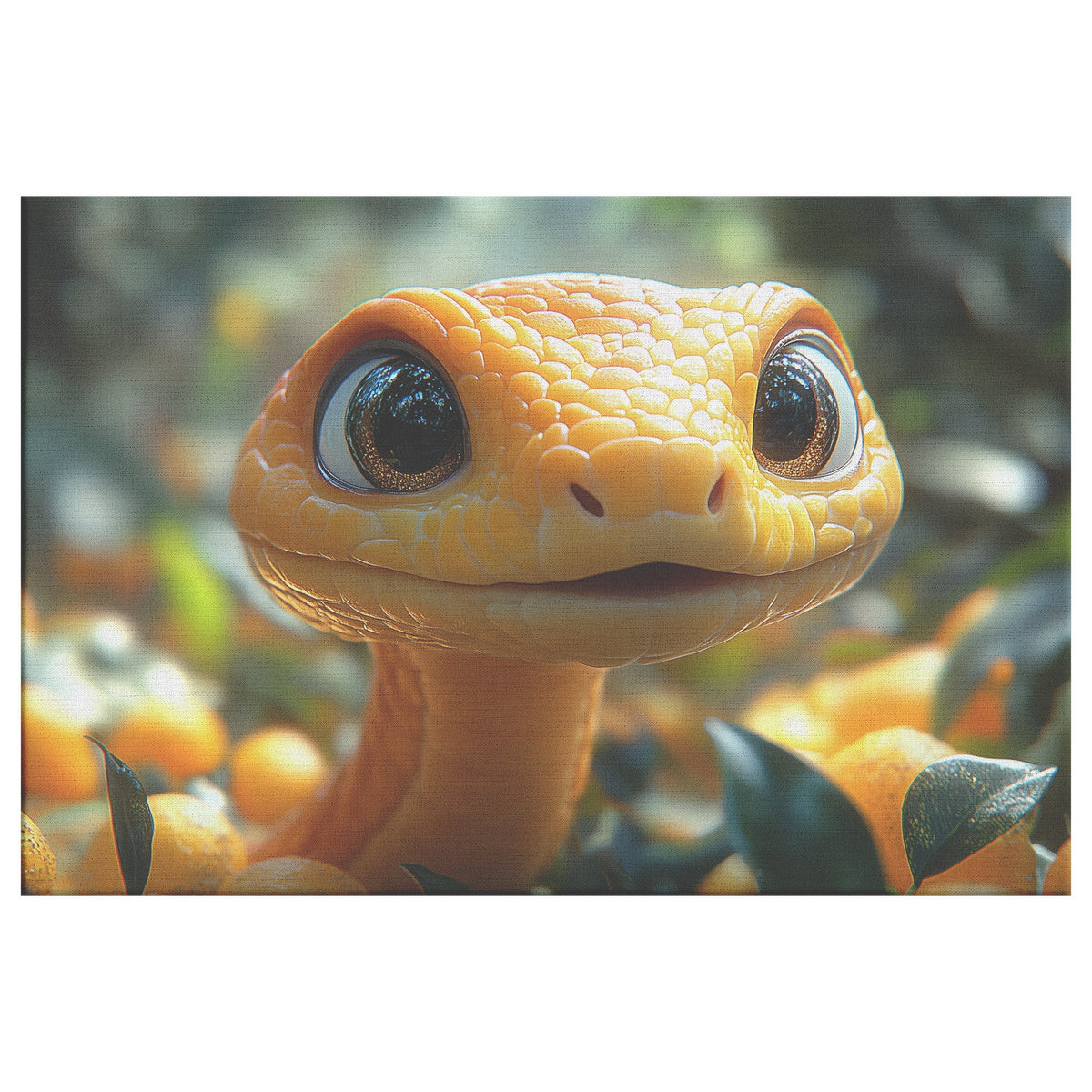 Charming Orange Snake Among Vibrant Leaves Nature Inspired Canvas Wall Art Decor for Home Office or Wildlife Enthusiasts - Awakening Righteousness