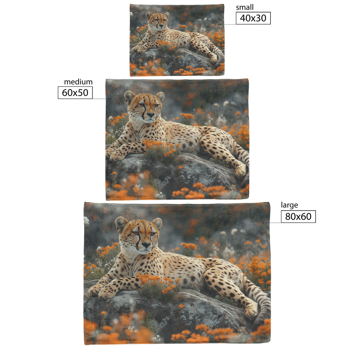 Cheetah Lounging on Rock Surrounded by Vibrant Grass Blooming Flowers Intricate Fur Textures Cozy Sherpa Blanket - Awakening Righteousness