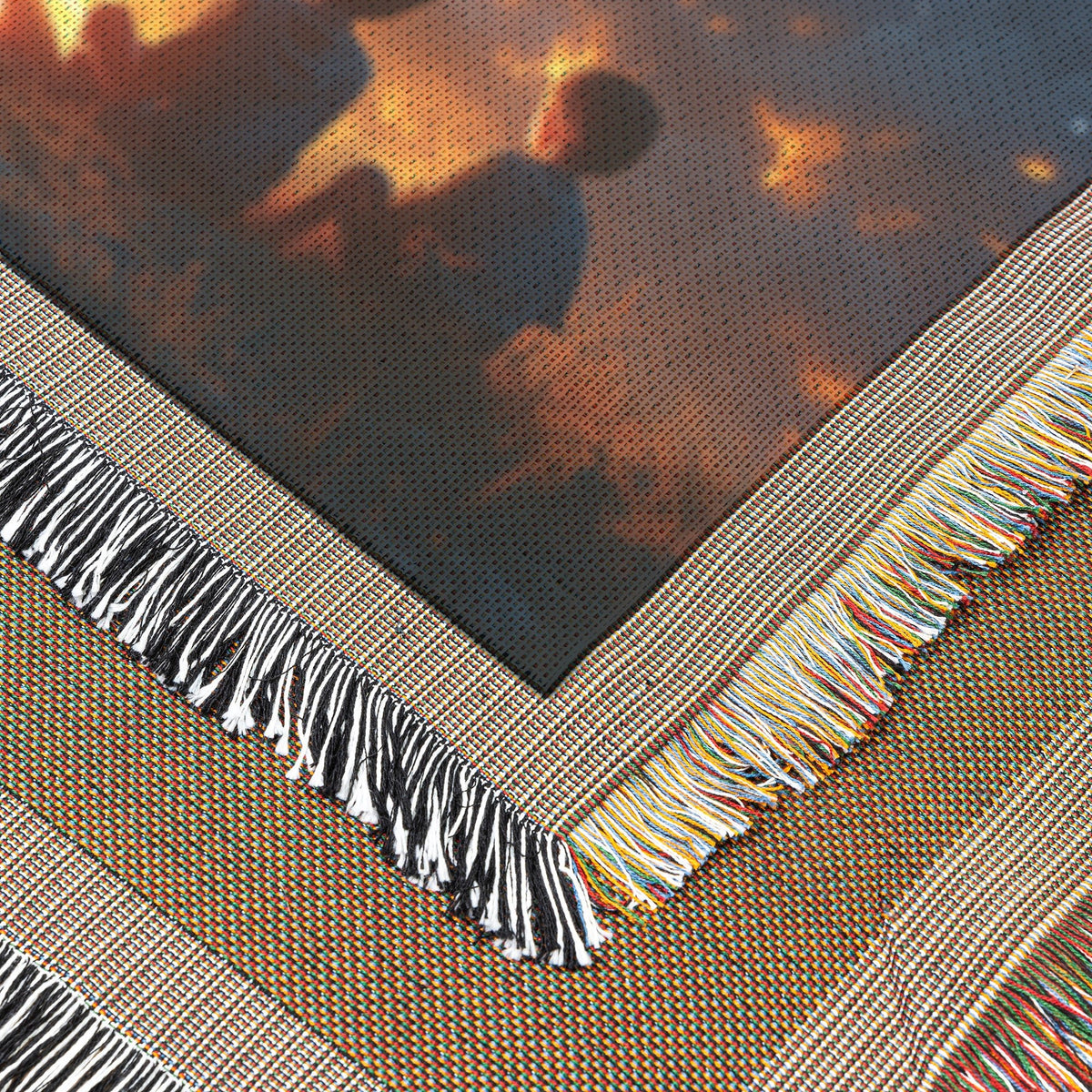 Children Sitting by Campfire Under Starry Sky Woven Throw Blanket for Home Decor - Awakening Righteousness