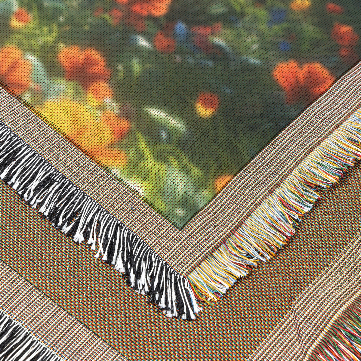 Children Sitting in Flower Filled Meadow with Sunbeams Woven Throw Blanket for Home Decor - Awakening Righteousness