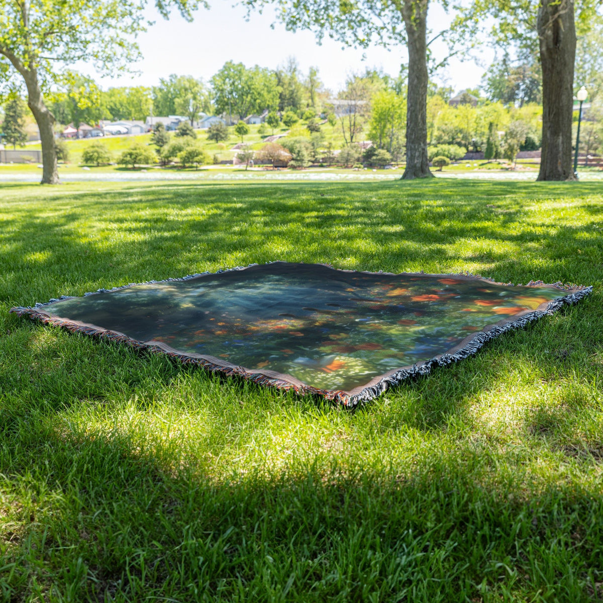 Children Sitting in Flower Filled Meadow with Sunbeams Woven Throw Blanket for Home Decor - Awakening Righteousness