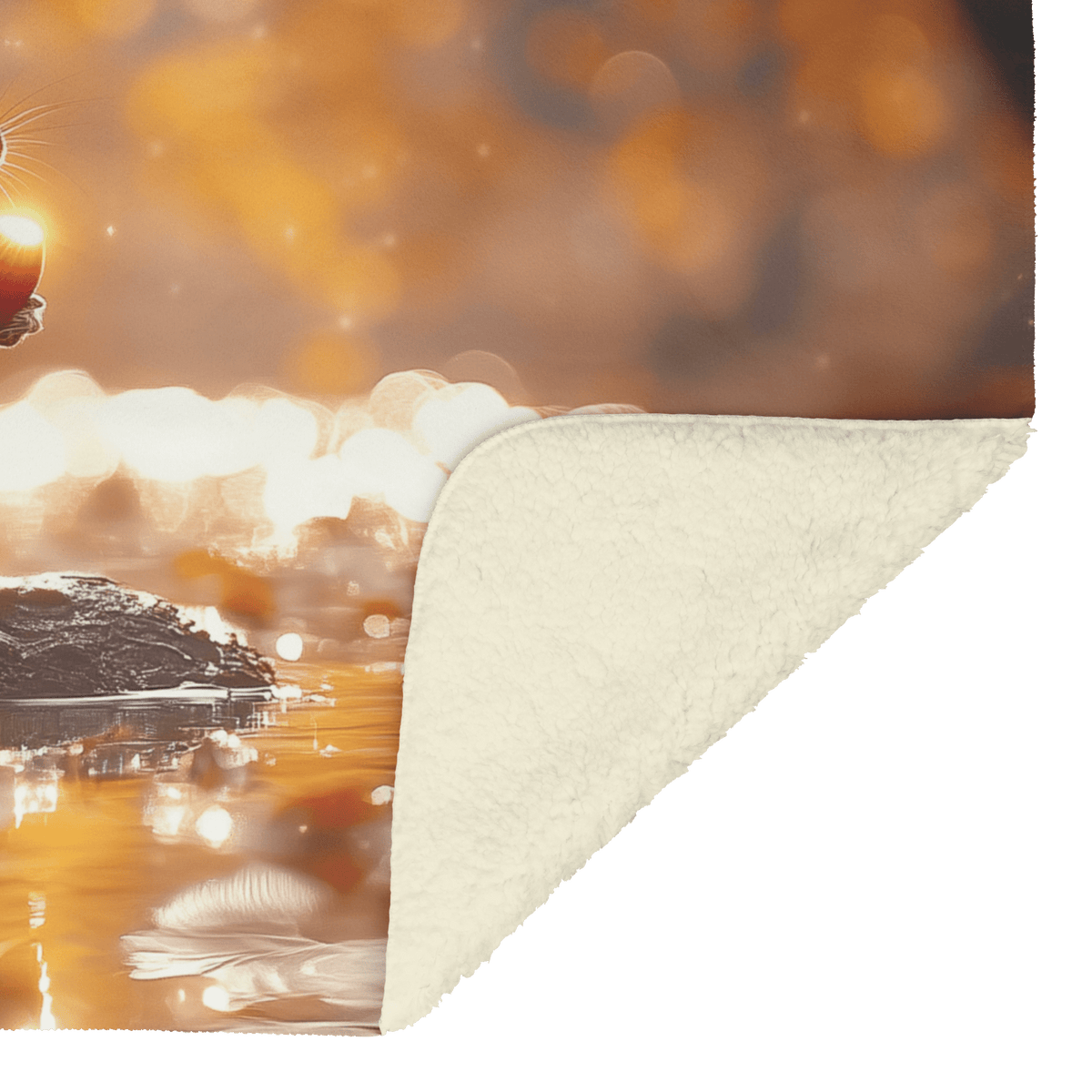 Chipmunk Holding Glowing Nut Above Crystal Clear Stream Reflecting Golden Autumn Trees Fleece Sherpa Blanket - Awakening Righteousness
