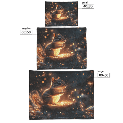 Chipmunk Sitting on Glowing Tree Stump Surrounded by Bioluminescent Mushrooms and Fireflies Under Twilight Sky Fleece Sherpa Blanket - Awakening Righteousness