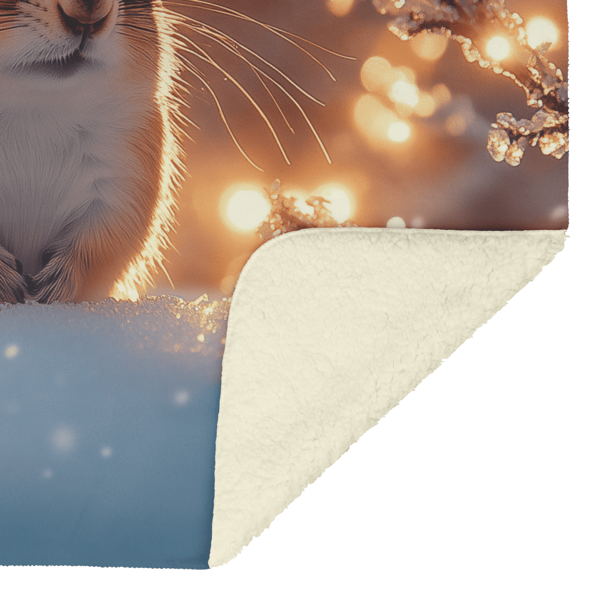 Chipmunk Standing in Snowy Forest Surrounded by Glowing Frost Covered Branches and Twinkling Snowflakes Fleece Sherpa Blanket - Awakening Righteousness