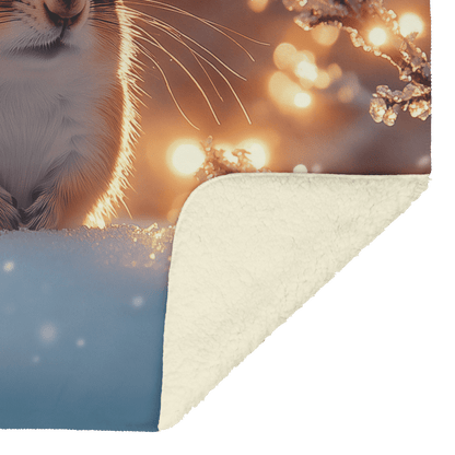 Chipmunk Standing in Snowy Forest Surrounded by Glowing Frost Covered Branches and Twinkling Snowflakes Fleece Sherpa Blanket - Awakening Righteousness