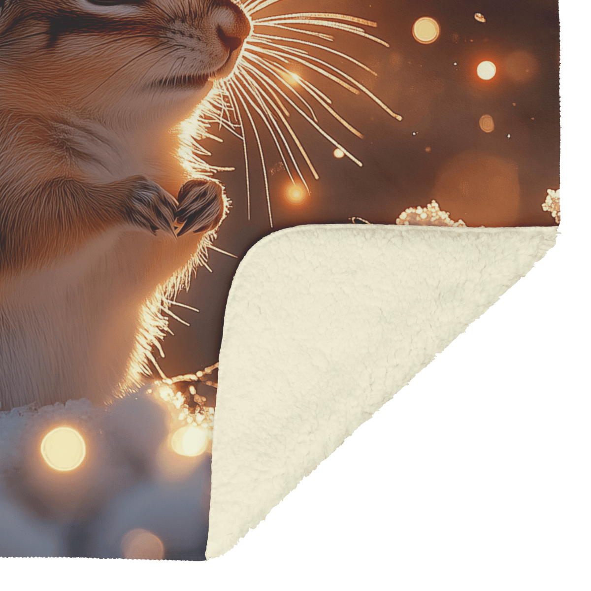 Chipmunk Standing in Snowy Forest Surrounded by Glowing Frost Covered Branches and Twinkling Snowflakes Fleece Sherpa Blanket - Awakening Righteousness