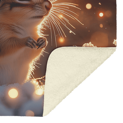 Chipmunk Standing in Snowy Forest Surrounded by Glowing Frost Covered Branches and Twinkling Snowflakes Fleece Sherpa Blanket - Awakening Righteousness
