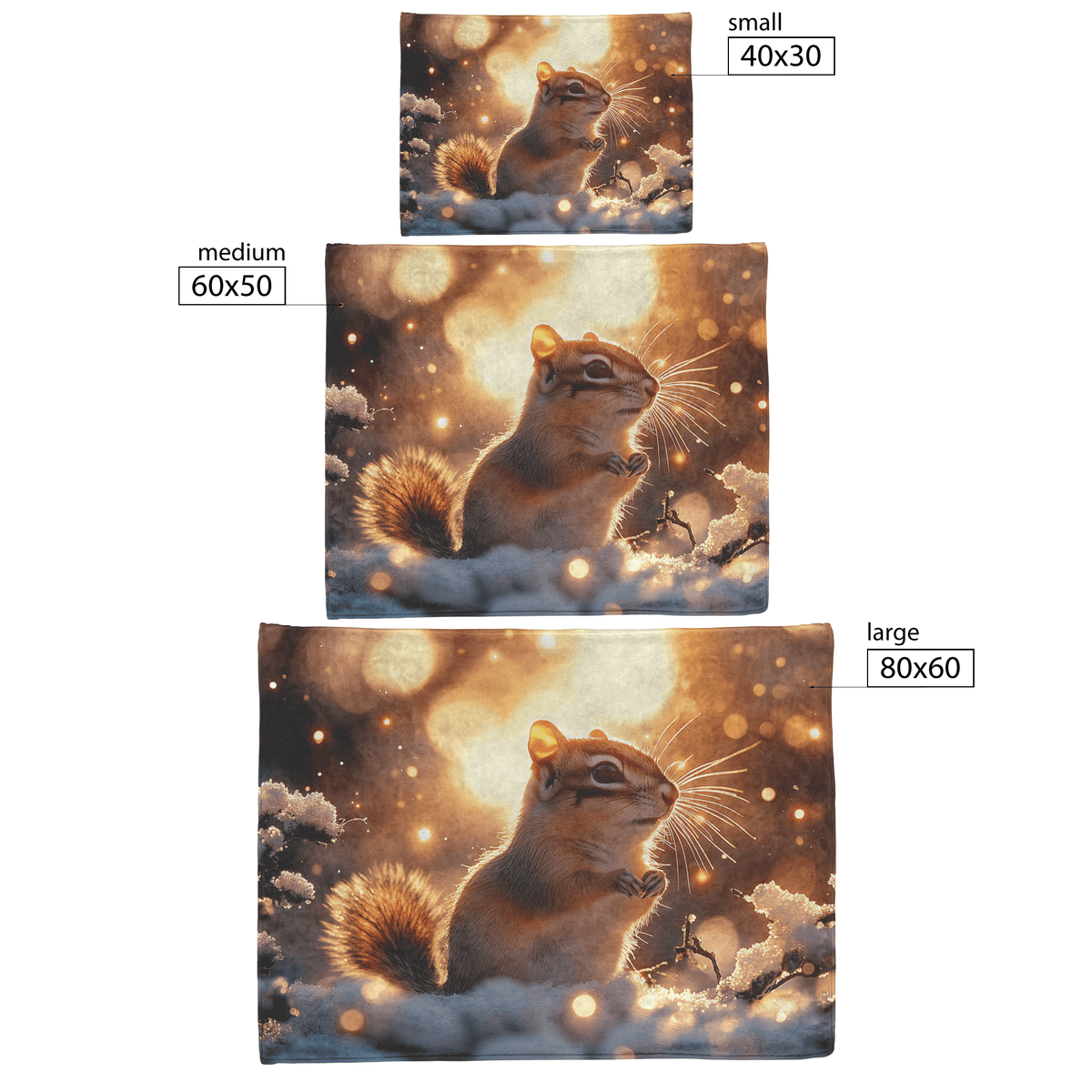 Chipmunk Standing in Snowy Forest Surrounded by Glowing Frost Covered Branches and Twinkling Snowflakes Fleece Sherpa Blanket - Awakening Righteousness