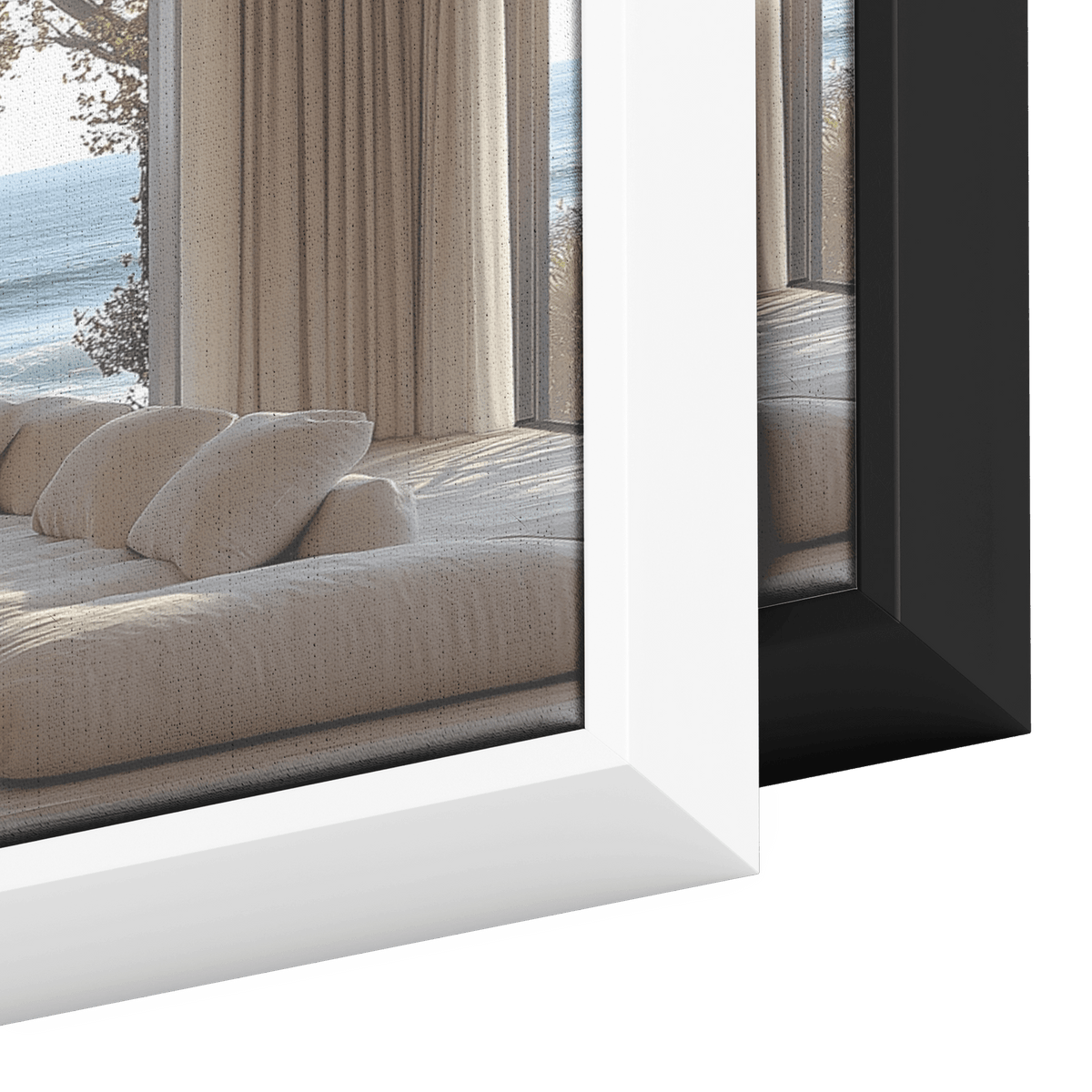 Coastal View Calm Waves Beige Gray Muted Tones Minimalist Detailing Ultra High Definition Tranquil Panoramic Framed Canvas Wall Art - Awakening Righteousness