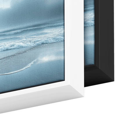 Coastline Scene Muted Gray Tones Rolling Waves Soft Sandy Shore Ultra High Definition Elegant Simplicity Panoramic Framed Canvas Wall Art - Awakening Righteousness
