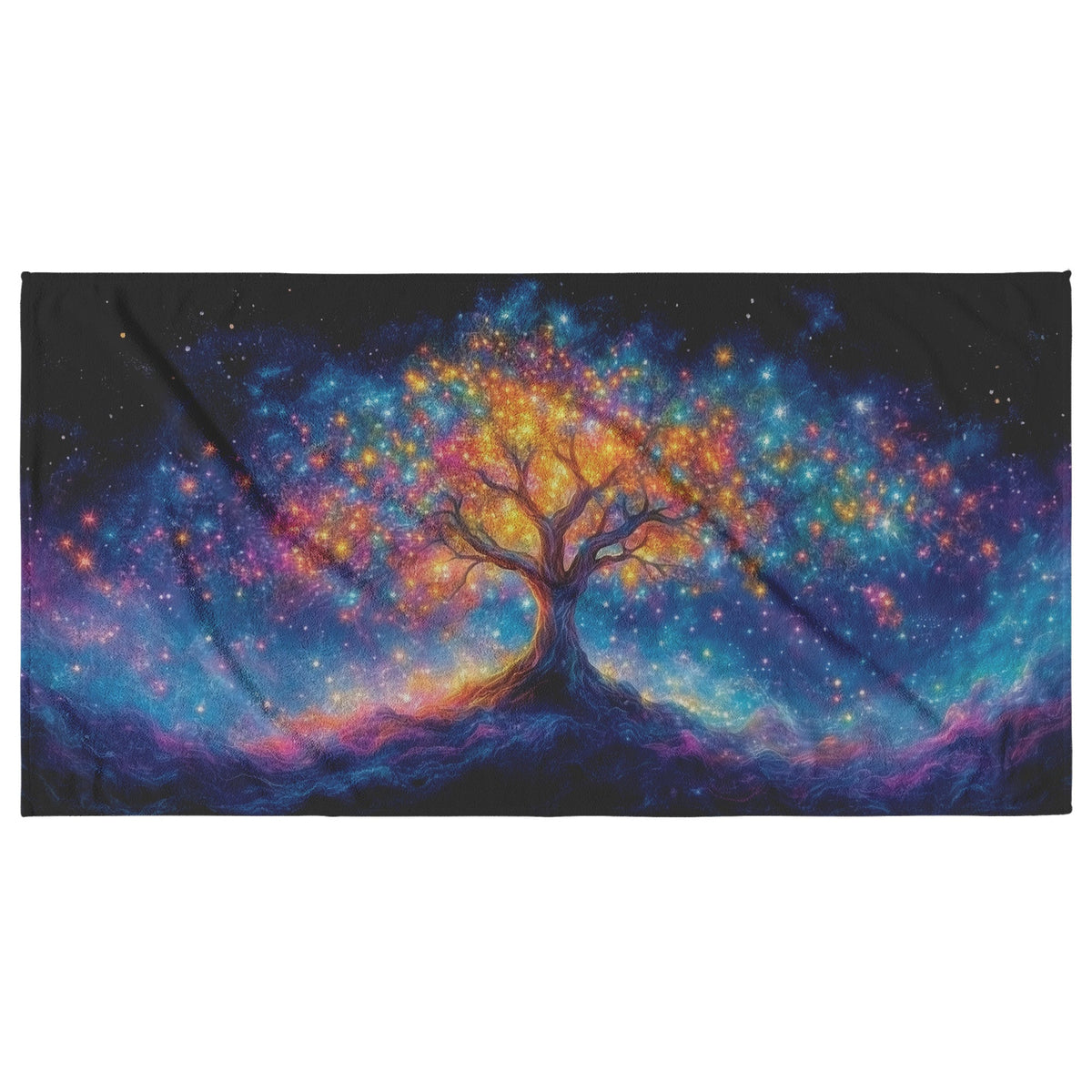 Cosmic Tree of Life Vibrant Starry Night Design Beach Towel Durable Soft Quick Dry Perfect Spiritual Gift - Awakening Righteousness