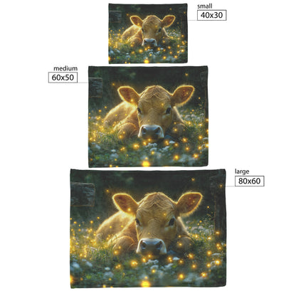 Cow Resting by Fence Sherpa Fleece Blanket Glowing Fireflies Magical Twilight Meadow Serene Peaceful Scene - Awakening Righteousness
