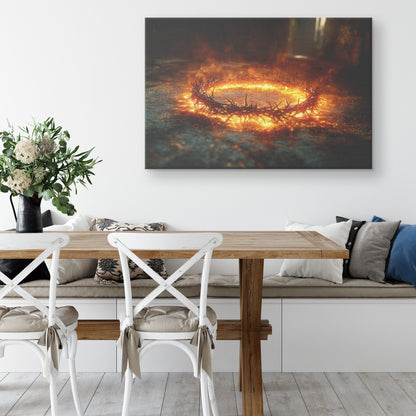 Crown of Thorns Ablaze Christian Canvas Wall Art Symbolizing Sacrifice Faith and Redemption - Awakening Righteousness