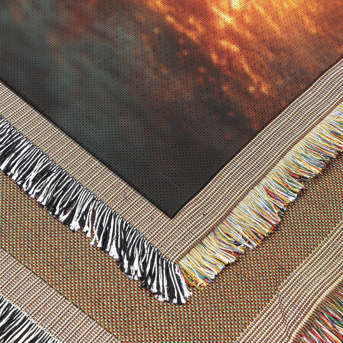 Crown of Thorns Glowing with Fiery Light Symbolizing Sacrifice and Divine Strength Woven Throw Blanket for Home Decor - Awakening Righteousness