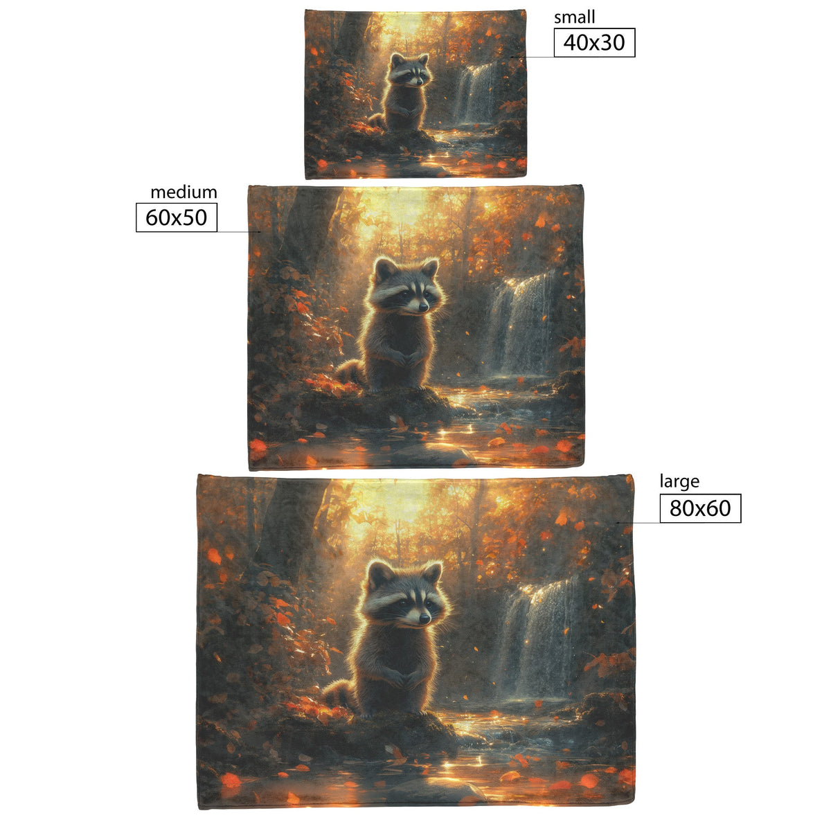 Curious Raccoon by Glowing Waterfall Mossy Rocks Vibrant Plants Soft Light Fleece Sherpa Blanket - Awakening Righteousness