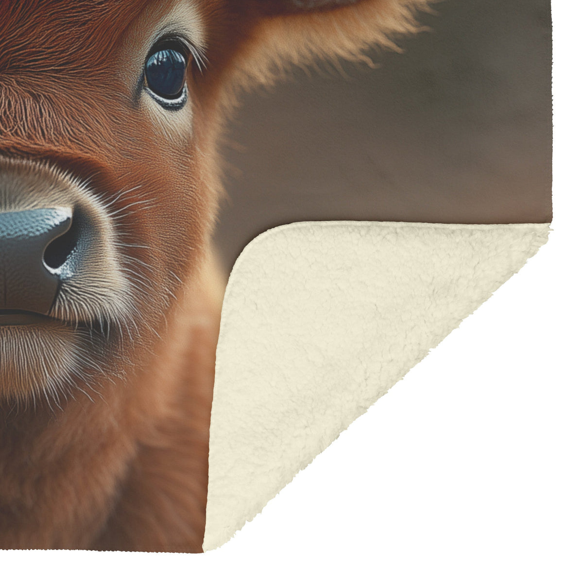 Cute Baby Brown Calf Standing in Peaceful Field with Soft Natural Light Cozy Fleece Sherpa Blanket - Awakening Righteousness