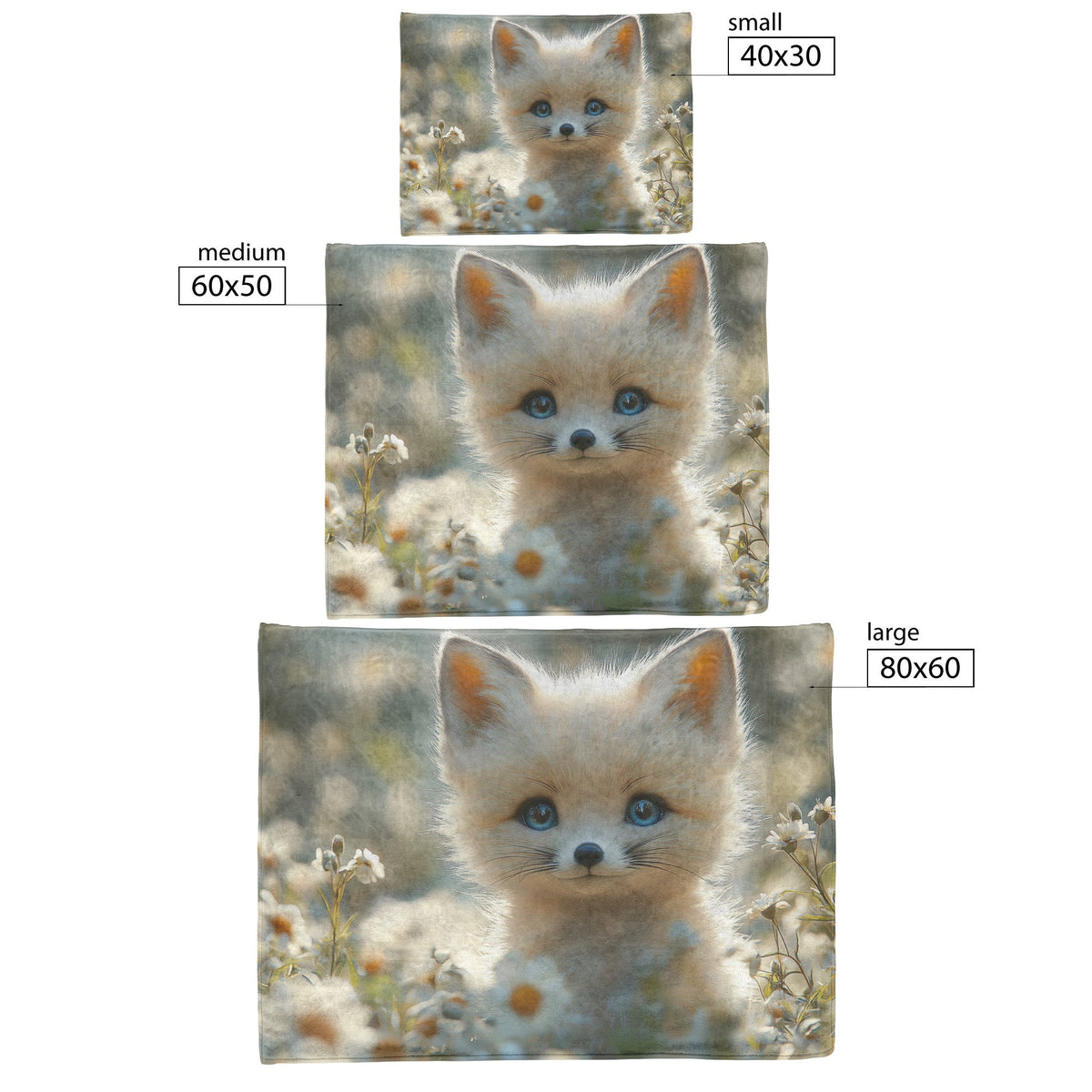 Cute Baby Fox Blue Eyes in Sunny Daisies Field Cozy Fleece Sherpa Blanket - Awakening Righteousness