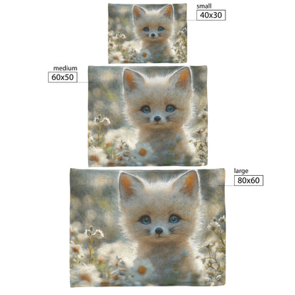 Cute Baby Fox Blue Eyes in Sunny Daisies Field Cozy Fleece Sherpa Blanket - Awakening Righteousness