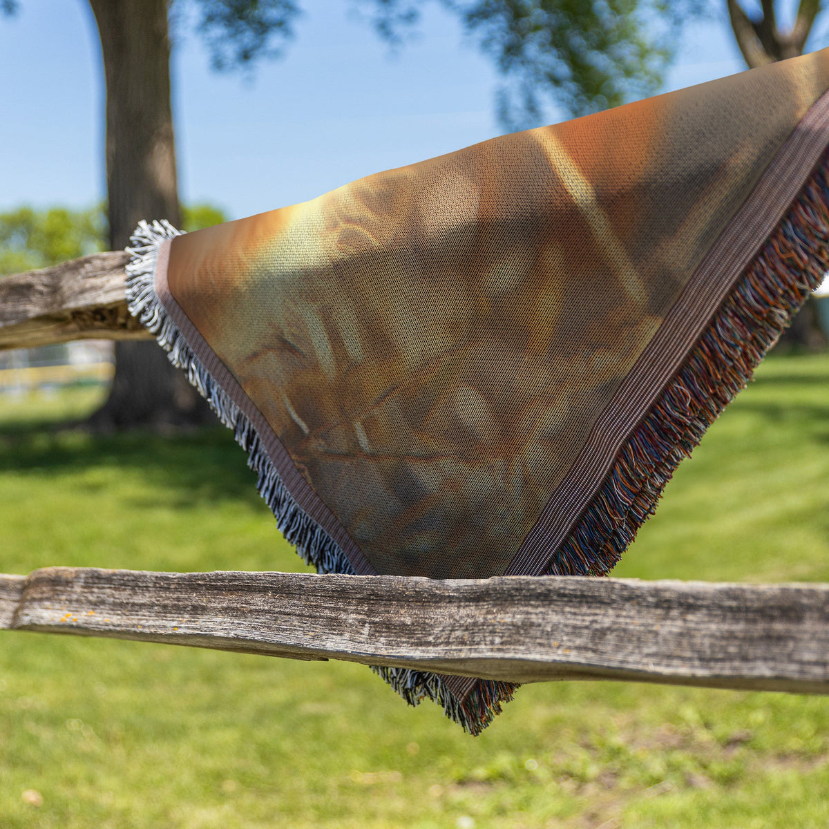 Cute Baby Fox with Vibrant Blue Eyes in a Sunlit Field Cozy Woven Throw Blanket - Awakening Righteousness