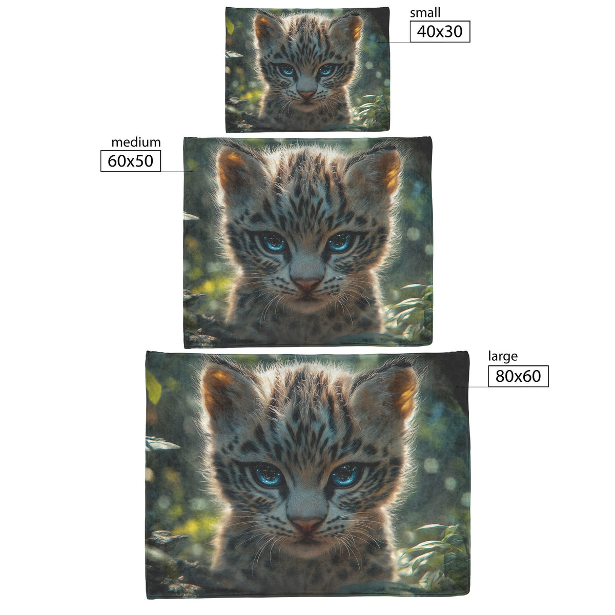 Cute Baby Leopard Cub with Blue Eyes in Lush Jungle Cozy Fleece Sherpa Blanket - Awakening Righteousness