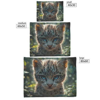 Cute Baby Leopard Cub with Blue Eyes in Lush Jungle Cozy Fleece Sherpa Blanket - Awakening Righteousness