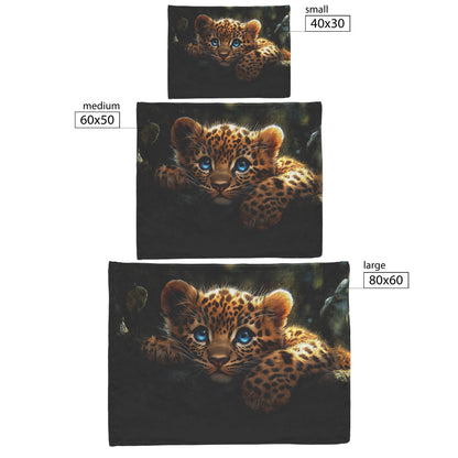 Cute Baby Leopard with Blue Eyes in Beautiful Natural Scenery Cozy Sherpa Blanket for Wildlife Lovers - Awakening Righteousness