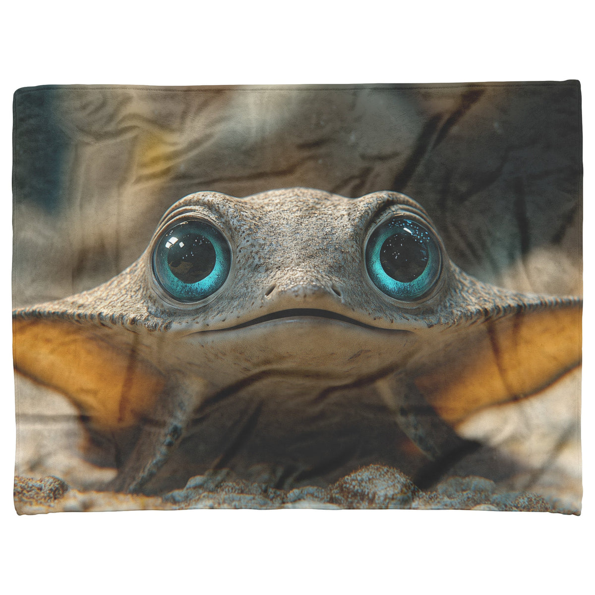 Cute Creature with Sparkling Blue Eyes Sitting on Sandy Ocean Floor Cozy Fleece Sherpa Blanket - Awakening Righteousness