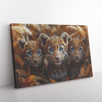 Cute Leopard Family Blue Eyes Beautiful Natural Scenery Wildlife Canvas Wall Art Decor - Awakening Righteousness
