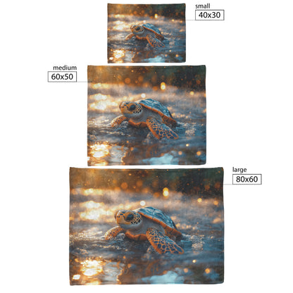 Cute Turtle Gliding Through Crystal Waters in Golden Sunset Cozy Fleece Sherpa Blanket - Awakening Righteousness
