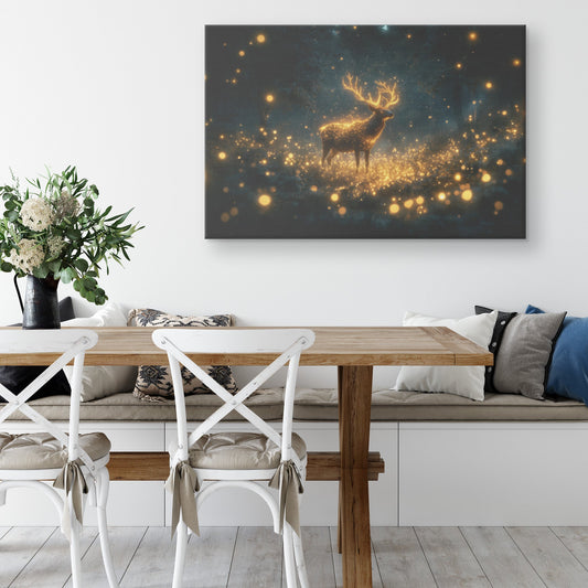 Deer with Glowing Antlers in Bioluminescent Forest Shimmering Plants Surreal Magical Canvas Wall Art Decor - Awakening Righteousness