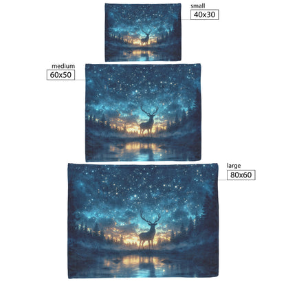 Deer with Glowing Antlers in Bioluminescent Forest Surrounded by Shimmering Plants Fleece Sherpa Blanket - Awakening Righteousness