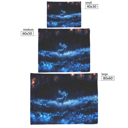 Deer with Glowing Antlers in Bioluminescent Forest Surrounded by Shimmering Plants Fleece Sherpa Blanket - Awakening Righteousness