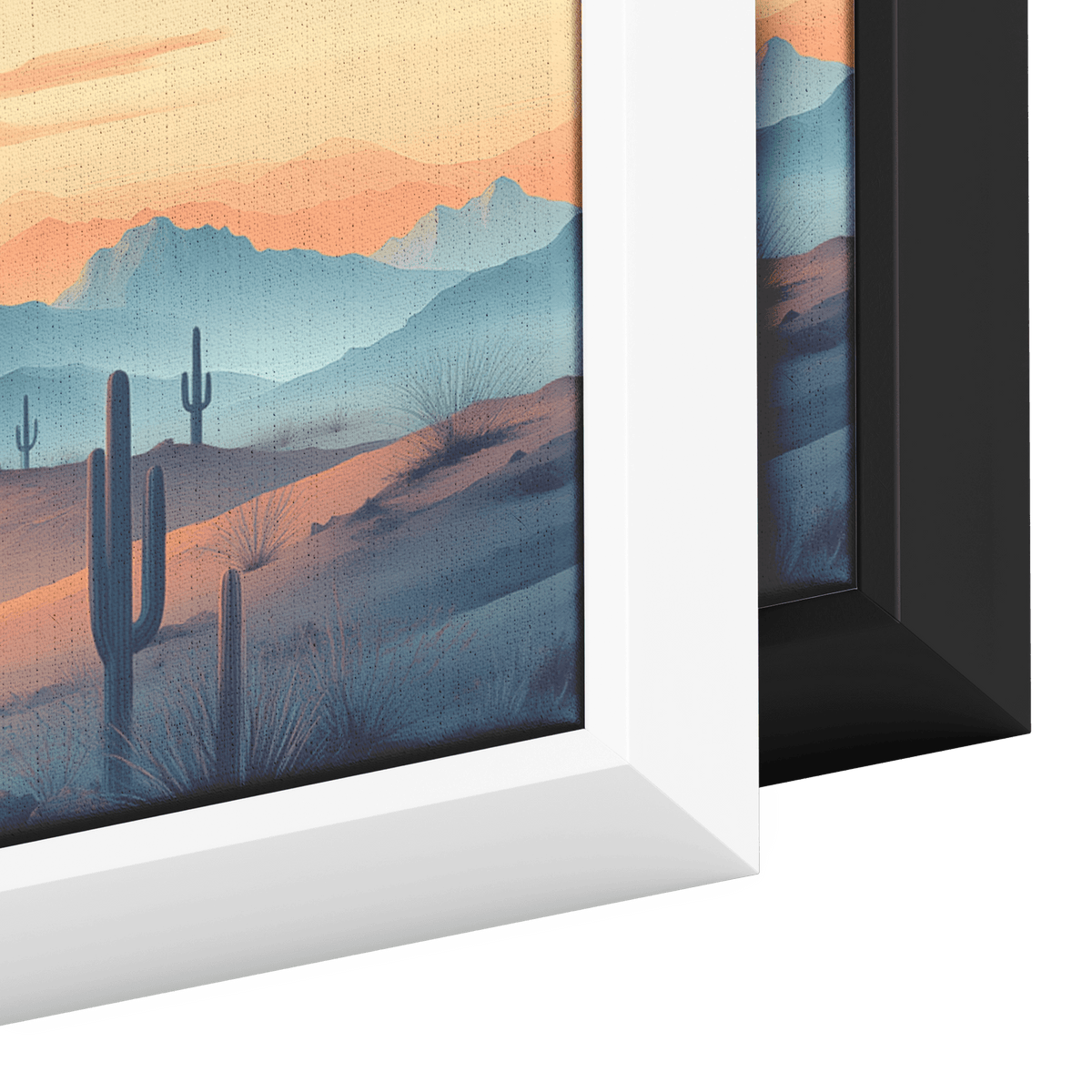 Desert Scene Serene Landscape Abstract Cacti Silhouettes Pale Beige Mountains Ultra High Definition Panoramic Framed Canvas Wall Art - Awakening Righteousness