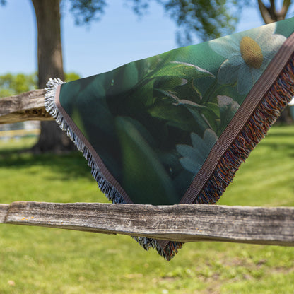 Dew Kissed Daisies in a Sunlit Meadow Woven Throw Blanket for Home Decor - Awakening Righteousness