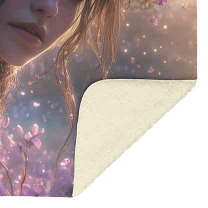 Divine Night Elf Fleece Sherpa Blanket Featuring Radiant Fantasy Art of a Holy Female Alliance Elf - Awakening Righteousness