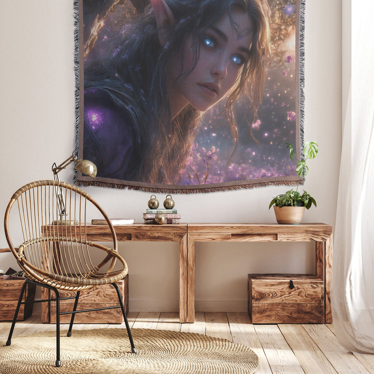 Divine Night Elf Woven Throw Blanket WoW Fantasy Art Holy Alliance Inspired Ethereal Beauty Home or Gift - Awakening Righteousness
