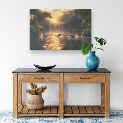 Dolphin Jumping Through Glowing Waves with Massive Full Moon in the Background Canvas Wall Art Decor - Awakening Righteousness