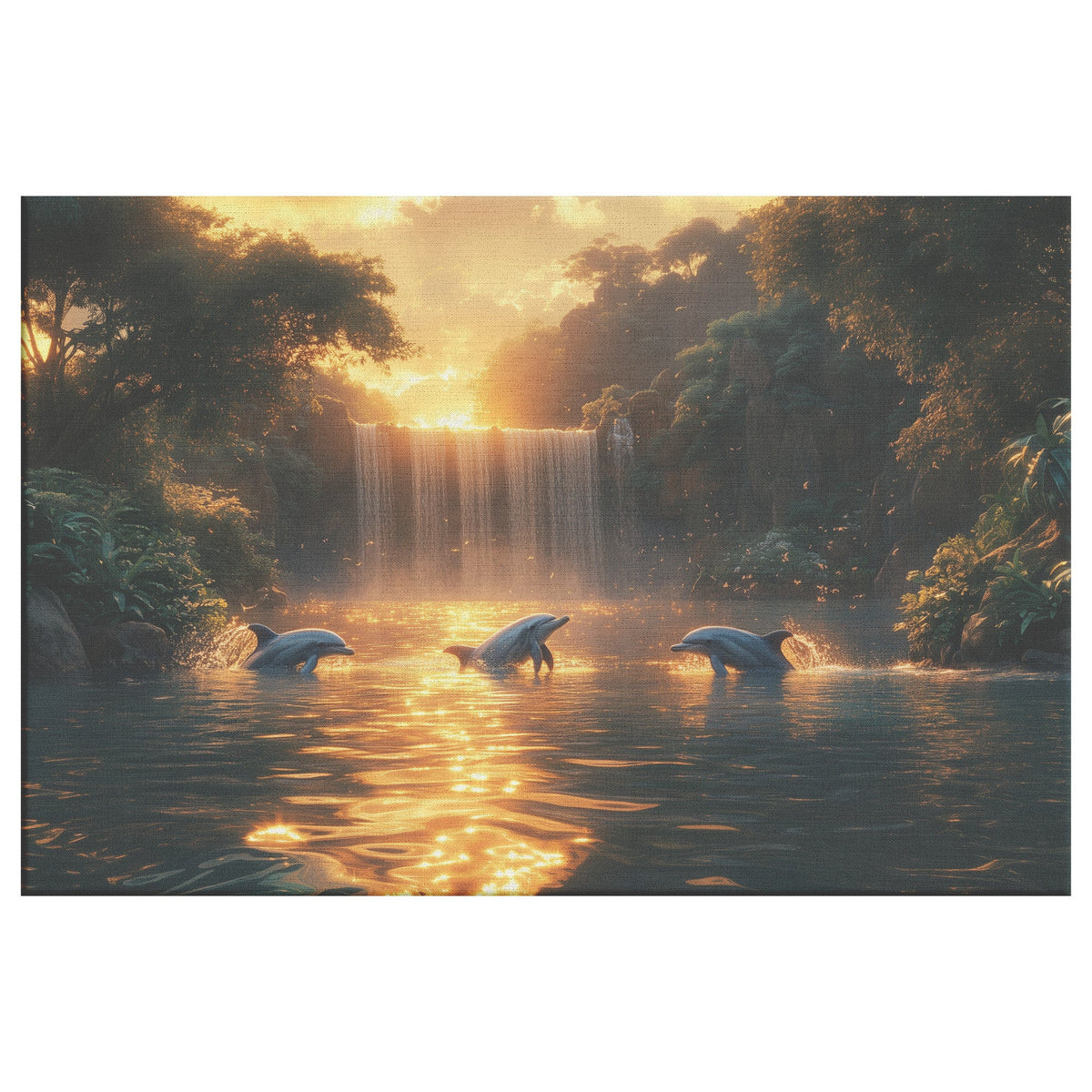 Dolphin Jumping Through Glowing Waves with Massive Full Moon in the Background Canvas Wall Art Decor - Awakening Righteousness