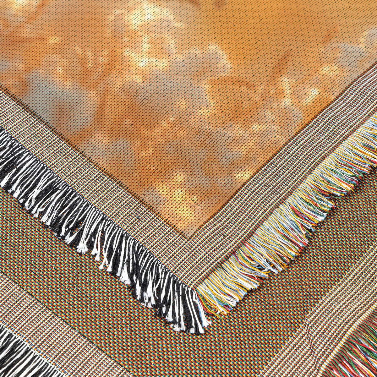 Dove of Peace Flying with Olive Branch Surrounded by Golden Light Woven Throw Blanket for Home Decor - Awakening Righteousness