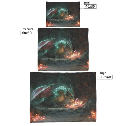Dragon Guarding Glowing Treasure in Ancient Cavern with Crystal Shards Emitting Ethereal Light Fleece Sherpa Blanket - Awakening Righteousness