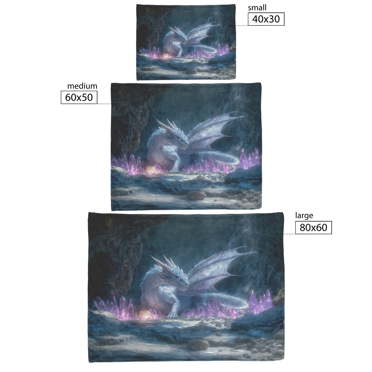 Dragon Guarding Glowing Treasure in Ancient Cavern with Crystal Shards Emitting Ethereal Light Fleece Sherpa Blanket - Awakening Righteousness