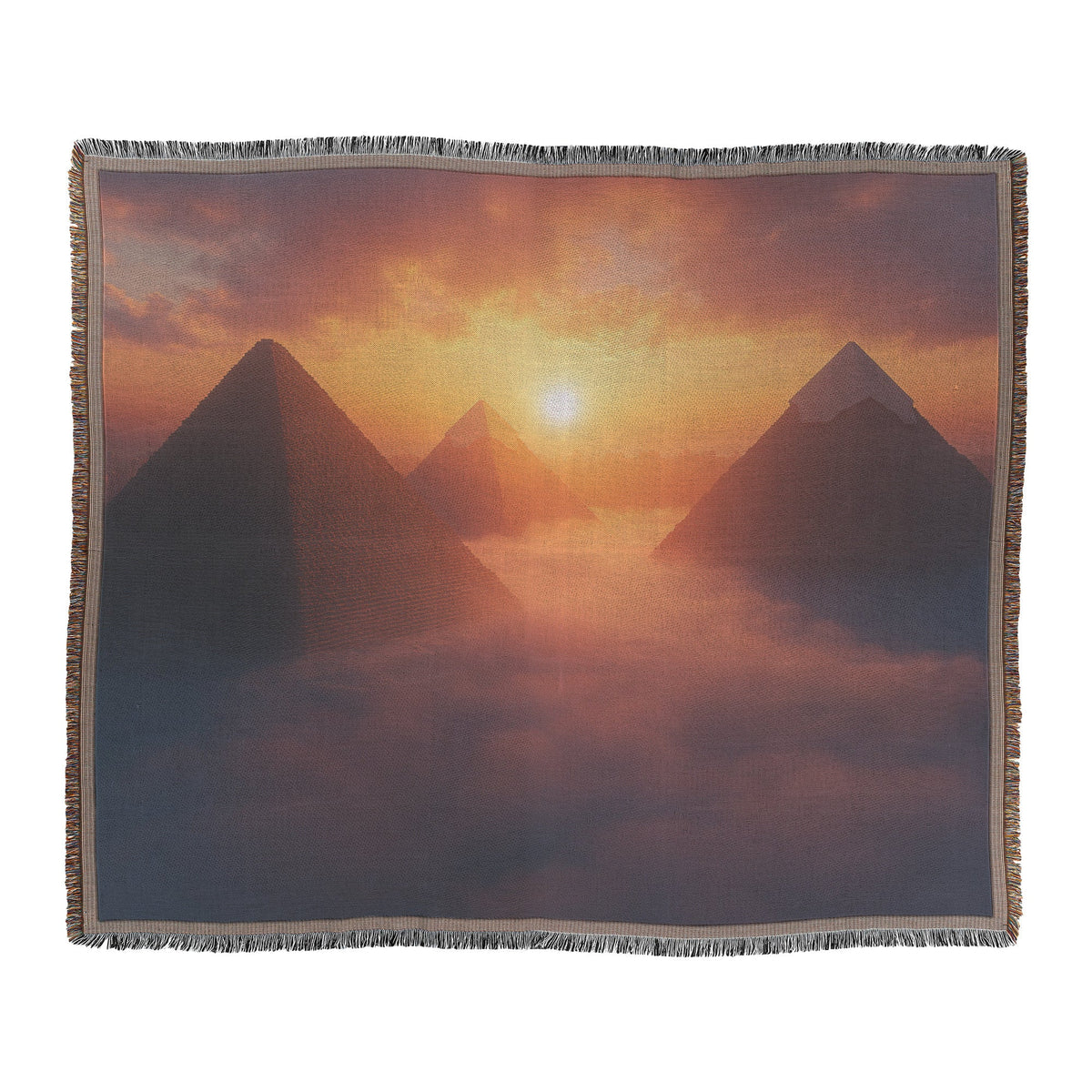 Egyptian Pyramids Above Clouds Sunset Cozy Woven Throw Blanket - Awakening Righteousness
