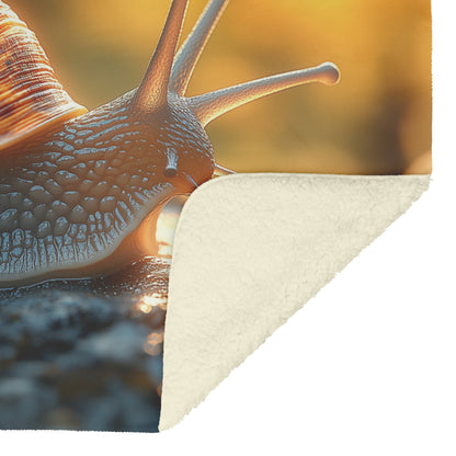 Elegant Snail Gliding Over Rocky Terrain in Sunlight Cozy Fleece Sherpa Blanket - Awakening Righteousness