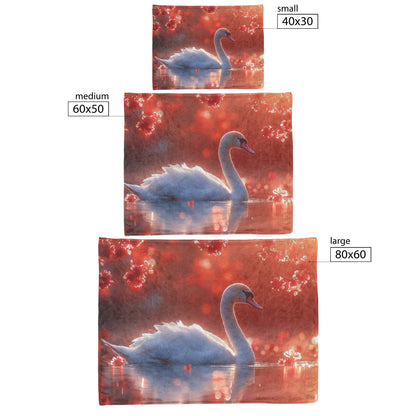 Elegant White Swan with Cherry Blossoms and Sunset Cozy Sherpa Fleece Blanket - Awakening Righteousness
